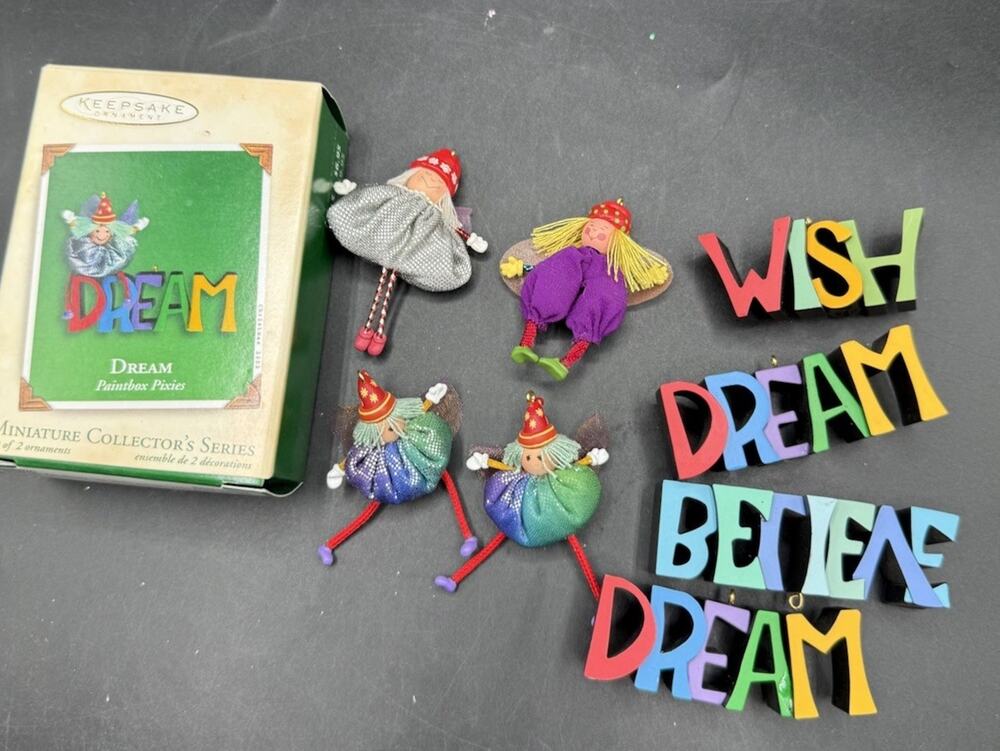 Hallmark Ornament - WISH DREAM BELIEVE - Paintbox Pixies Lot EUC -LO32